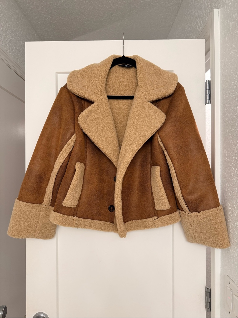 Vici Two-Tone Tan Teddy Shearling Jacket